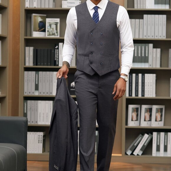 Charcoal W/ Blue Pinstriped Peak Lapel 3 Piece Stacy Adams Men's Suit - Picture 3 of 6